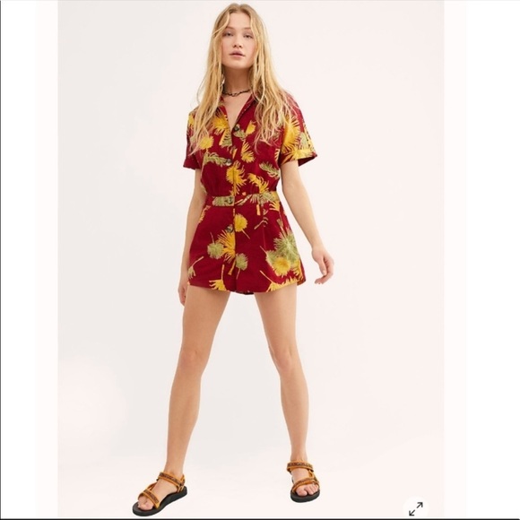 NWT Free People Malibu Romper in Maroon Combo Size XS - Picture 1 of 16
